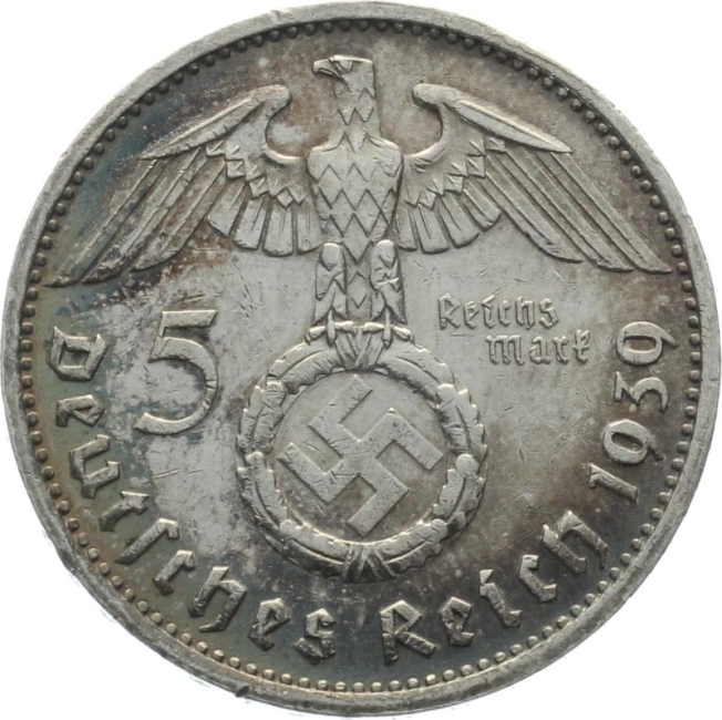 3. Reich 5 Mark 1939 E - Adler über Hakenkreuz